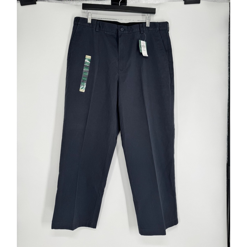 LL Bean Double L Chino Pants 38x28 Navy Comfort Waist Natural Fit Wrinkle Free